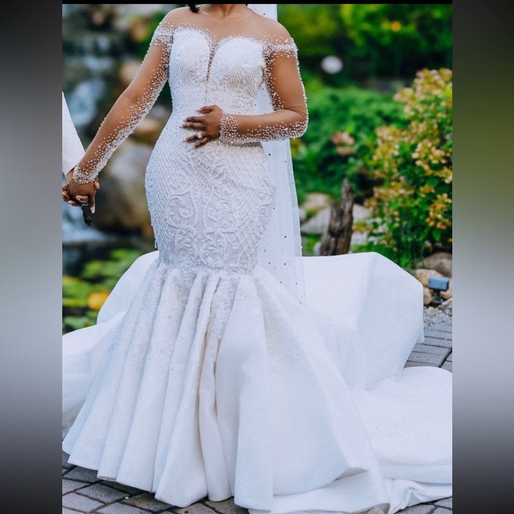 Custom Nigerian designed White Beaded Wedding Gown